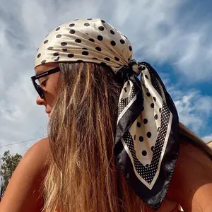 90x90cm Black and White Satin Head Scarf for Women Hair Silk Feeling Bandana Luxury 53g Neck Scarf Square Hair Wrap for Sleeping Satin Bonnet Alternative Lightweight Multi Color Options Shawl Wrap Fashion Hair Accessories Braids Curls Protection