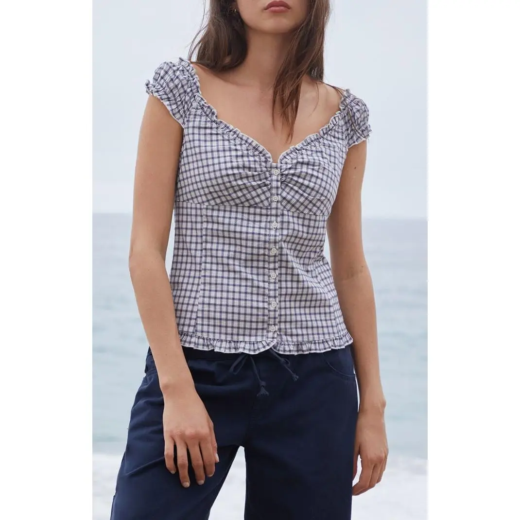 John Galt Women's Blue Plaid Elena Top