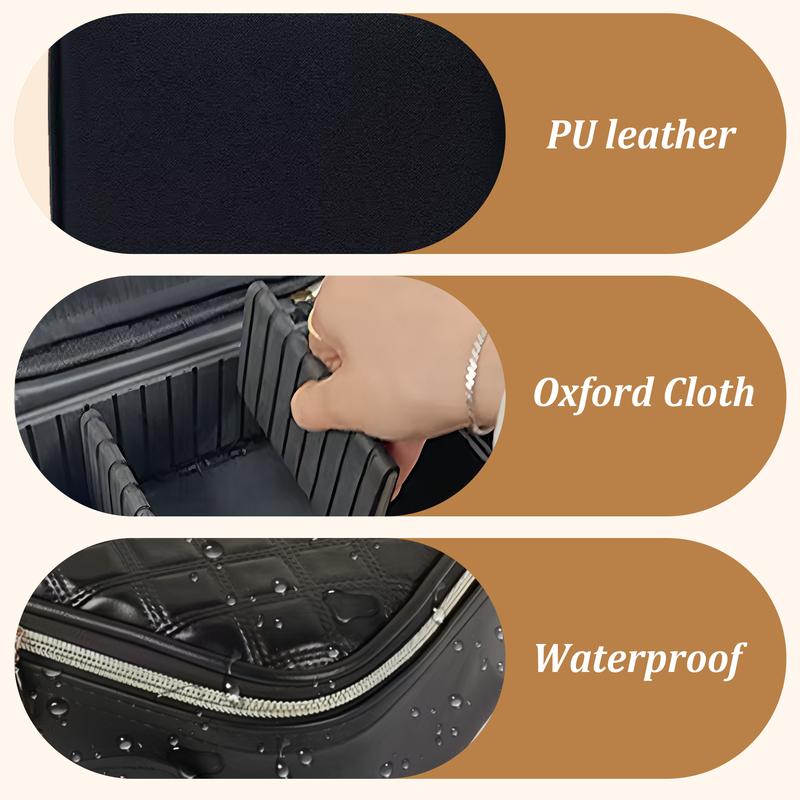 Travel cosmetic bag with LED light, USB charging women's cosmetic storage box, portable lighted makeup mirror with adjustable brightness, three-color adjustable light, portable cheap storage bag with adjustable divider makeup brush puff storage box