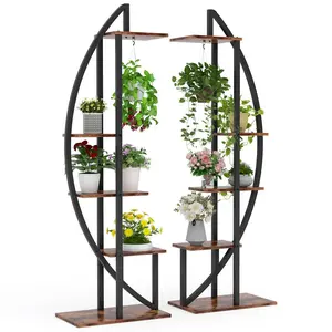 Tribesigns 5-Tier Plant Stand Pack of 2, Multi-Purpose Curved Plant Stand Rack for Indoor Garden, Balcony Flower Organiser Shelf Decorative Wood
