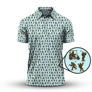 Bigfoot Crazy Golf Pattern Polo Shirt for Men | Funny Sasquatch Golf Shirt