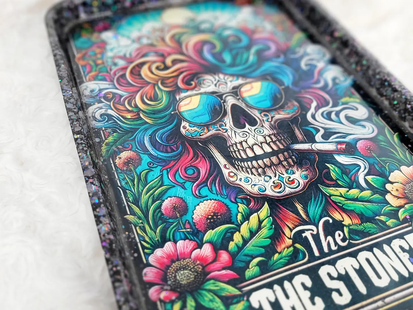 Psychedelic Skull Resin Tray | Handmade Gothic Catchall Tray | Colorful Vanity Organizer | Sugar Skull Decor | 10" x 6"