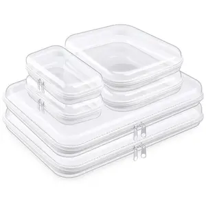 6Pcs Clear Hard Plastic Zipper Pouch | Waterproof Transparent Storage Bags, Travel Organizer for Makeup, Cosmetics, Stationery, Snacks & Small Items – 3 Sizes