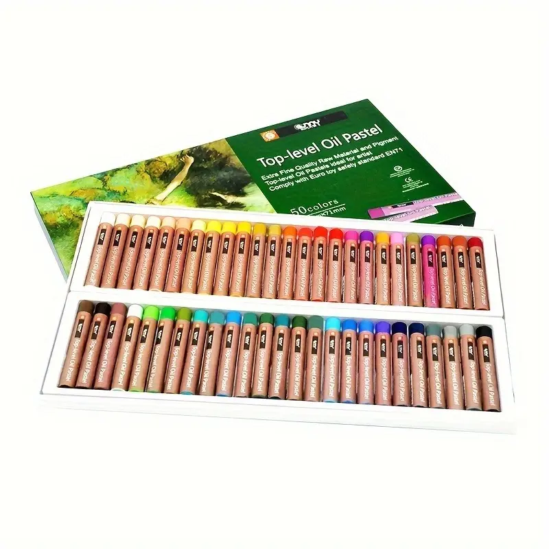 Premium Oil Pastel Set - 50 Vibrant Colors in Box - Ideal Art Supplies for Students - Perfect New Year Gift