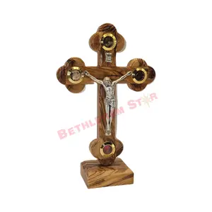 Olive wood Cross R 16cm with Stand