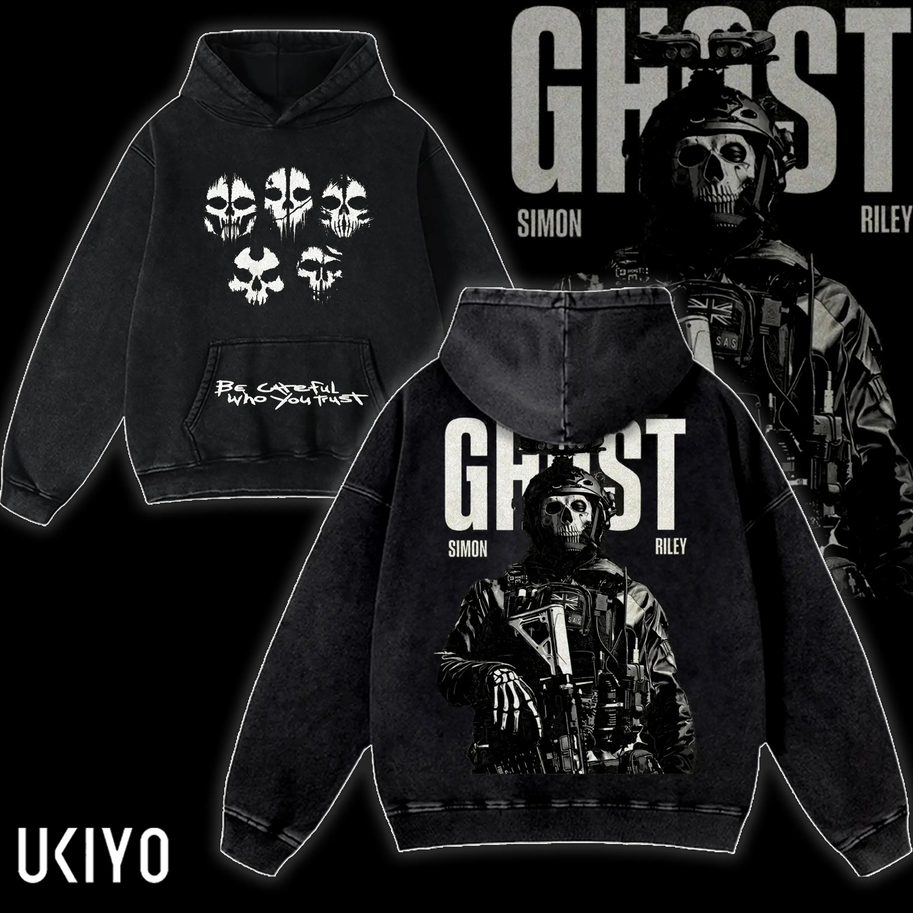 Call of Duty Simon Ghost Riley Hoodie Vintage Acid Wash Heavyweight Cotton Oversized Graphic Hooded Sweatshirt MW3 CoD Gaming Merch Pullover Men Women Unisex