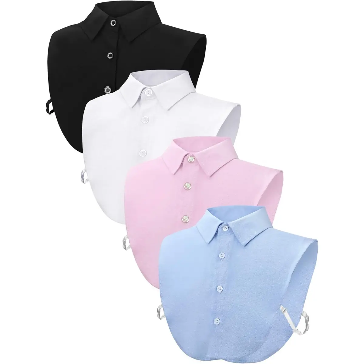 4-Pcs Foldable Detachable White Sleeveless Fake Shirt Collar Set - Adjustable Elastic Band, Lightweight, Portable, Suitable for Daily Casual Jackets, T-Shirts