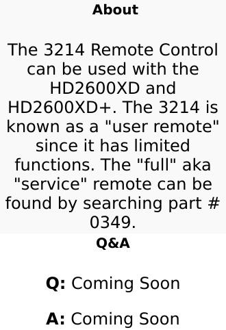 HD2600XD/XD+ User (Limited Functions) Remote Control