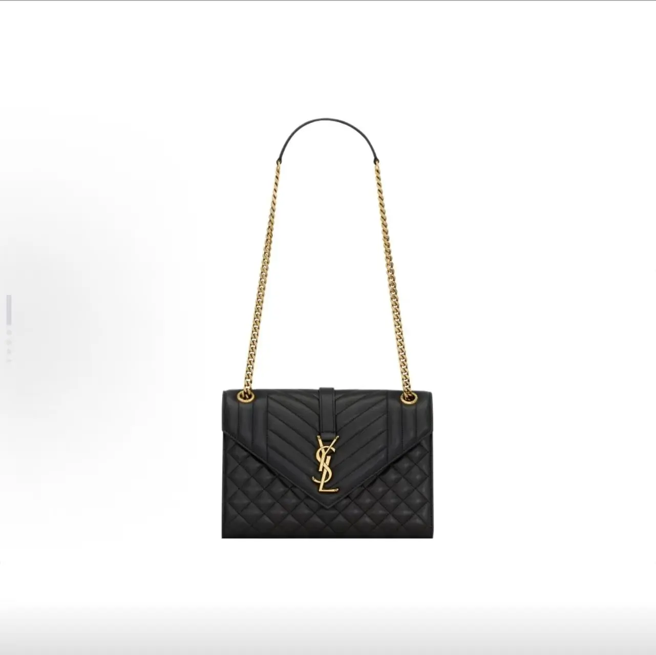 Pre-owned Yves Saint Laurent SAINT LAURENT YSL MM Envelope Small Grain Leather Crossbody Bag Gold Chain