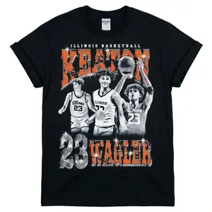 [MADE IN US] Keaton Wagler Illinois Shirt - Premium 90s Bootleg Graphic Tee - Heather Grey Player Collage Streetwear