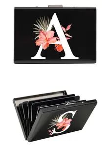 Letter Pattern Card Holder, Slim Card Case, Rose Gold Initial Name A To Z Print Pattern Wallet, ID Bank Credit Card Holder, Minimalist Thin Aluminium Metal Wallets