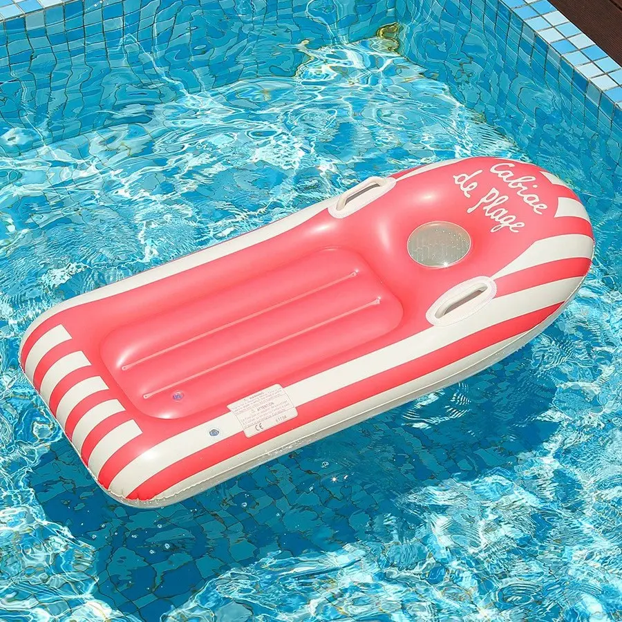 1pc Inflatable Surfboard Striped Water Float Board Indoor Pool Swimming Party Play Surfing Prop Inflatable Handle Floating Board Self-Inflate Use Inflatable Floater