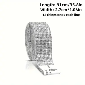White Sparkling Rhinestone Sticker Roll, Glitter Rhinestones, 2mm Crystal Gemstone Tape for DIY Crafts, Wedding, Car, Phone Decoration - Multiple Sizes