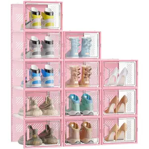 Shoe, 12 Pack X-Large Shoe Organizer for Closet, Shoe Boxes Clear Stackable Shoe Boxes for Size 13