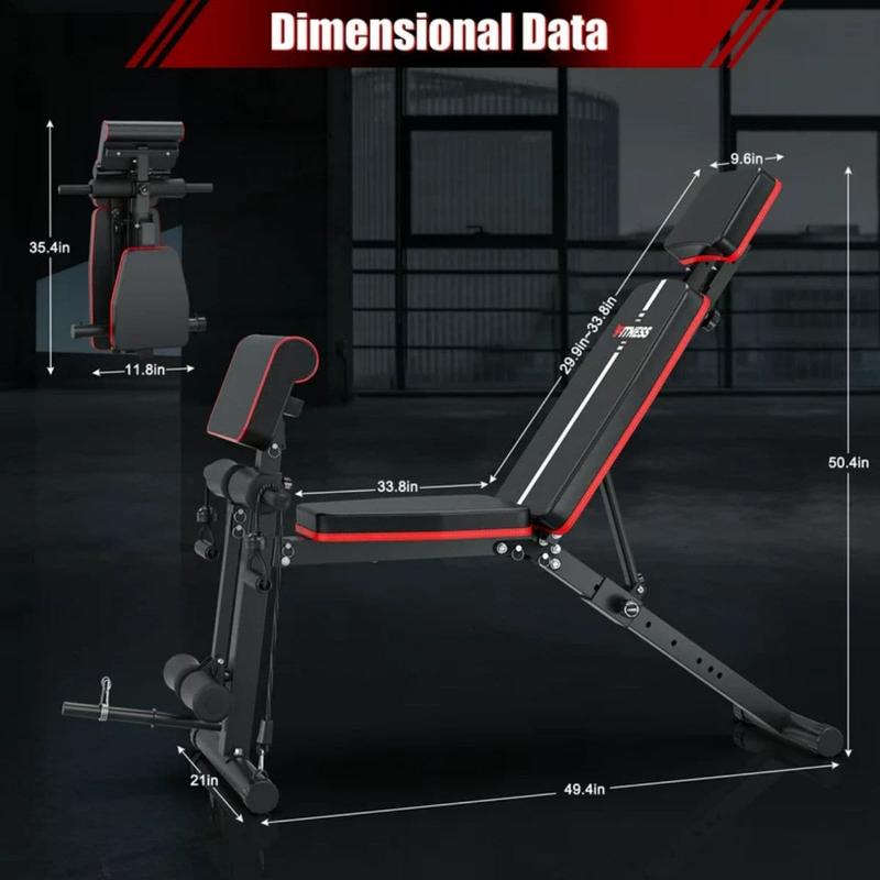 GIKPAL 7 Positions Adjustable Weight Bench,With Extended Headrest And Leg Extension,Foldable Workout Bench Press For Full Body Strength Training,Maximum 770 Lbs Spring Arm Trainer Neoprene Waist Trimmer Belt Foldable Treadmill with LCD Display Women's Hex