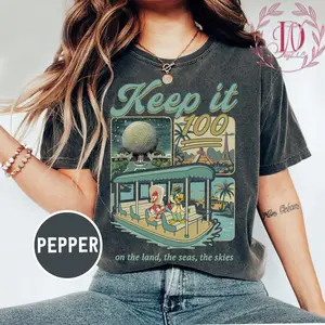 Youth & Adult Vintage Epcot Inspired Shirt, Keep It 100 Theme Park Graphic Tee, Matching Family Vacation Top, Cartoon Land Style Travel Fan Gift