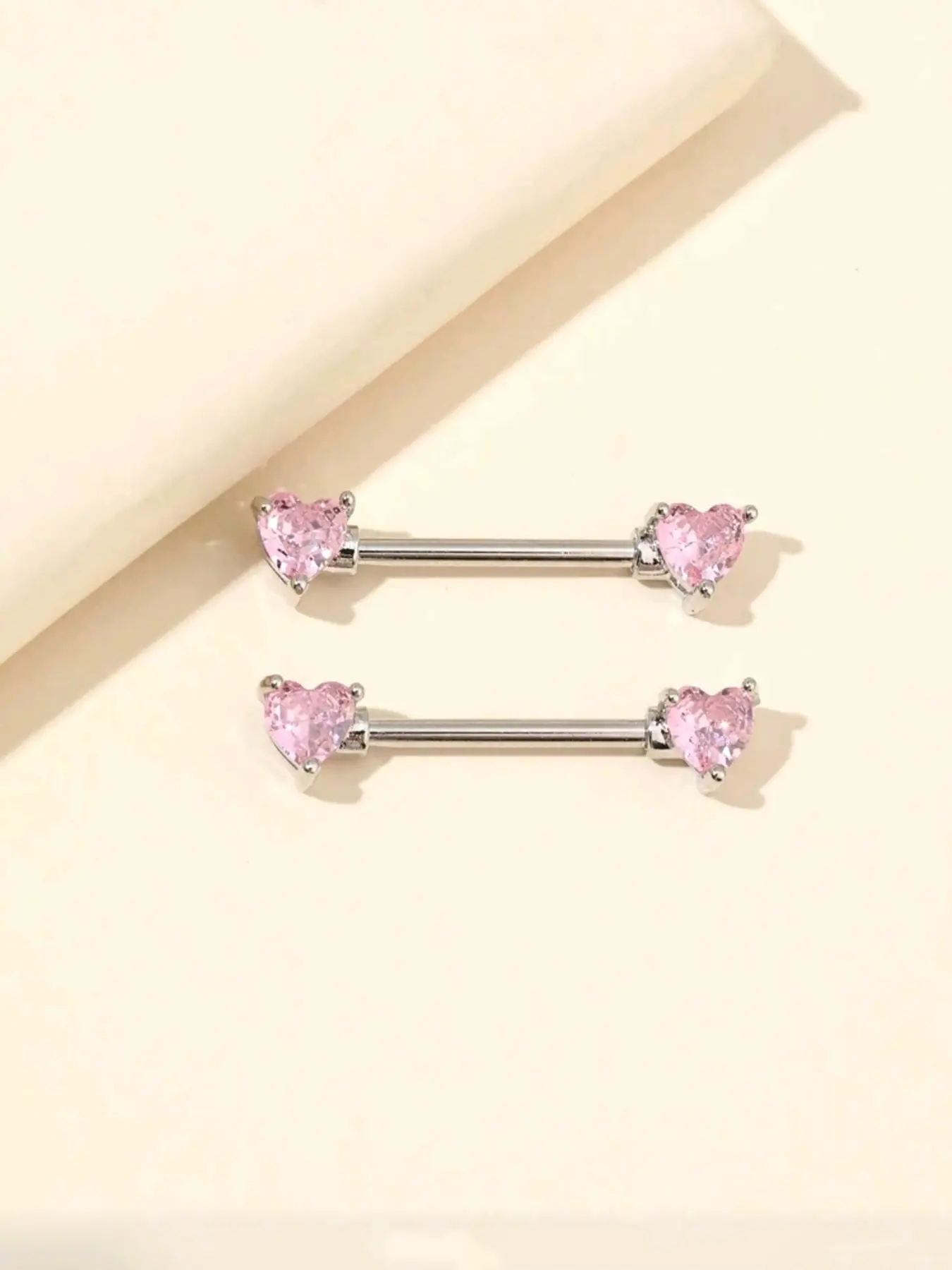 2 Pcs Heart Zircon Nipple Clamps Set, Medical Grade Stainless Steel Dual-Ended Piercing Jewelry, Trendy Cute Women's Body Art Accessories