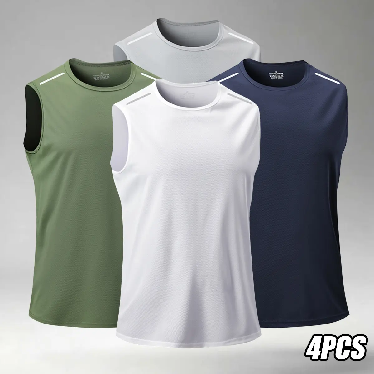 Set of 4 men’s athletic breathable lightweight sleeveless tank tops; quick-dry crew-neck sleeveless shirts; men’s sleeveless shirt apparel tops; suitable for gym training and quick-dry activewear; men’s summer sports undershirt tops; ideal for the gym and