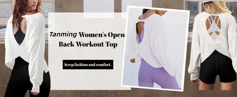 Mundoven Womens Open Back Workout Top Long Sleeve Athletic Shirts Casual Crop Running Tee Y2k Yoga