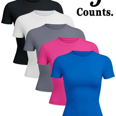 Women's Solid Color Round-Neck Sports T-Shirt, High-Elasticity Comfortable Breathable Fabric, Moisture-Wicking Slim-Fit Casual Short-Sleeve Active Top, Fitness Athletic Wear, Dry Fit Shirts, Stretchy Workout Top