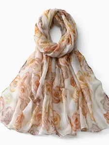 Women's all-season scarf, watercolor rose print, Floral print shawl, light and breathable design, suitable for daily commuting and banquet wear, Muslim hijab outer accessories, Floral pattern shawl
