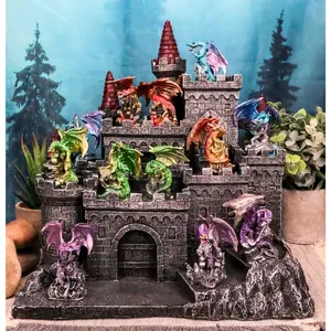 Medieval Mini Dragons Guarding King's Landing Castle Fortress Display Statue Set