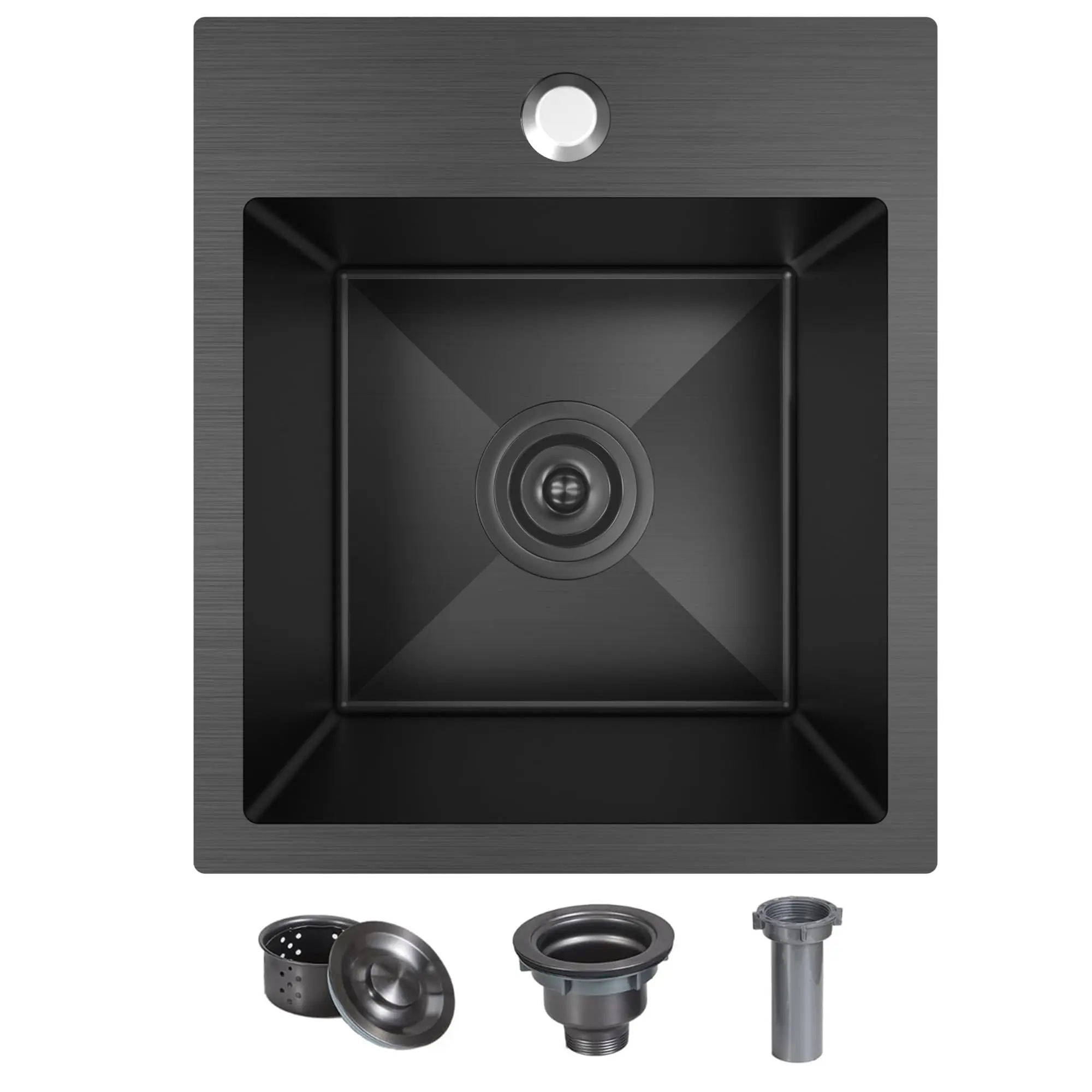 Drop In Kitchen Sink, Single Bowl 18 Gauge T-304 Black Stainless Steel Topmount Black Bar Sink with Sink Grid & Drain