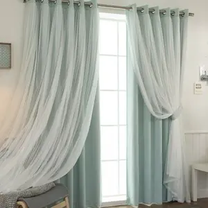 Double Layer Curtain, Solid Color Blackout Curtain, 1 Piece, Fashionable Home Decor for Living Room & Bedroom, Window Curtain
