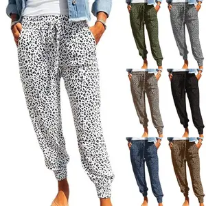 Chic Leopard Print Joggers - Fitted & Comfortable with Adjustable Drawstring - Perfect for Spring & Summer Casual Wear - Womens Fashion