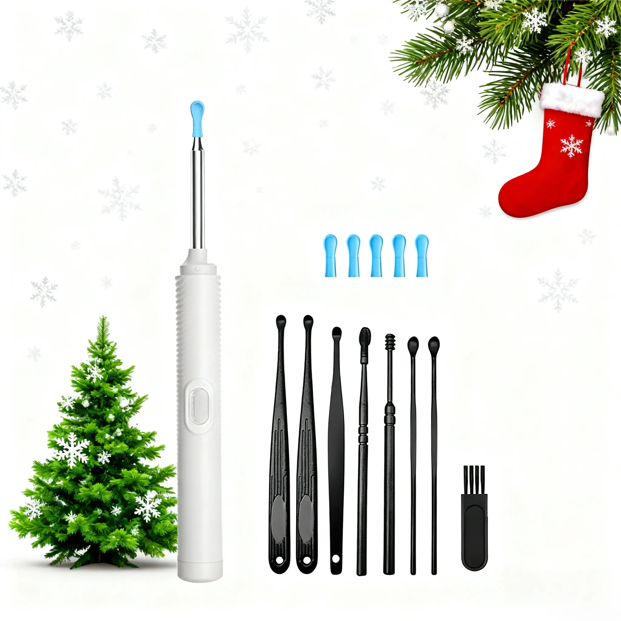 1pc Electric Ear Wax Removal Kit, Ear Cleaner with Camera and Light, Ear Cleaning Tool with 5 Ear Spoons & 8 Ear Pick Tools for iOS & Android