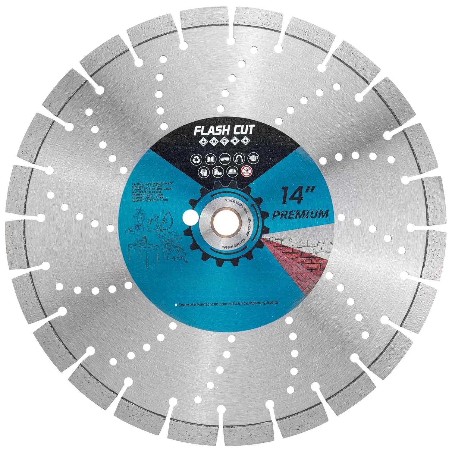 14 Inch Laser Welded Diamond Concrete Saw Blade, Segmented Premium Diamond Blade General Purpose Dry/Wet Cutting Concrete, Reinforced Concrete, Masonry, Brick, Block,1"-20mm Arbor