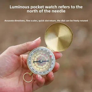 Outdoor pure copper compass, pocket watch retro flip compass outdoor mountaineering multi-function with cover luminous with