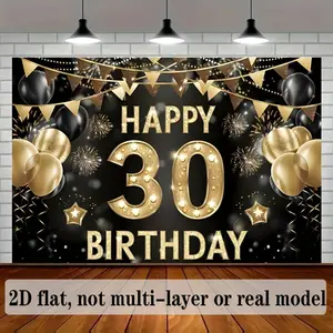 1pc 2D Flat banner, 30th Birthday Background Decoration Background Photo Props, Polyester Banner Decor, Home Decor, Room Decor, christmas decorations, Wall Decor, Party Background Decor, Party Dec White Ornaments