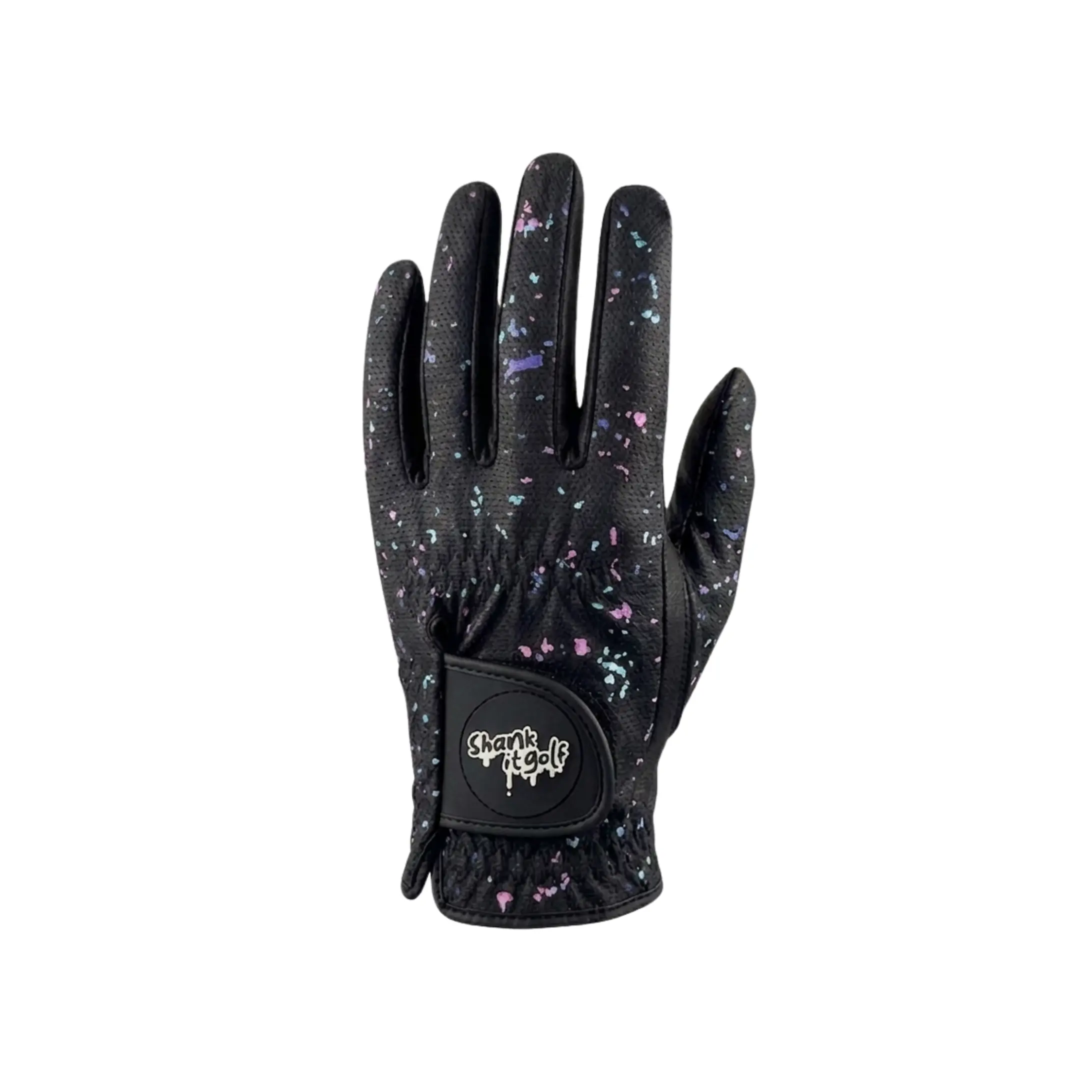 Black Paint Splatter Golf Glove with Black Leather and Decorative Splatter Design