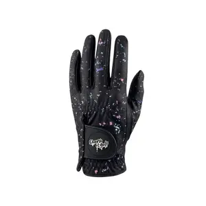 Black Paint Splatter Golf Glove with Black Leather and Decorative Splatter Design