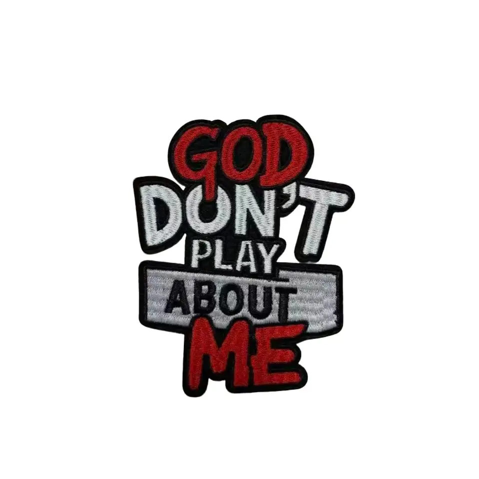 Embroidered Iron-On Patch - "God Don't Play About Me" Inspirational Faith Message, Cursive Script Cotton Appliqué for DIY Jackets, Jeans, and Hats, Clothing Accessories