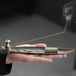 Traditional cast iron boat-shaped incense holder with intricate dragon design - boat-shaped for holiday & special event decor (christmas, halloween, easter, hanukkah) - no electricity needed, aromatic home accessory suitable for chinese new year