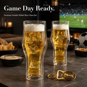 16.9oz(Set of 2) Double Wall Funny Beer Glass Cups Insulated No Sweat Oz Water Tumbler Gift Set With Bottle Opener Gift For Dad Sister Coffee Beer Lovers Game Day Party Bar Glassware Keeps Drinks Cold Longer iced creative drinkware