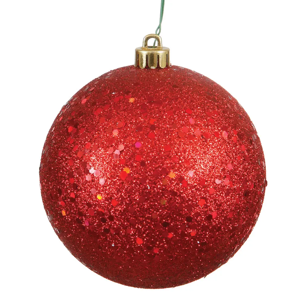 212 MAIN 8-in Red Sequin Drilled Plastic Round Christmas Ornament, Festive Home Decor Collectible, Holiday Party Supplies Piece, 8 Inches