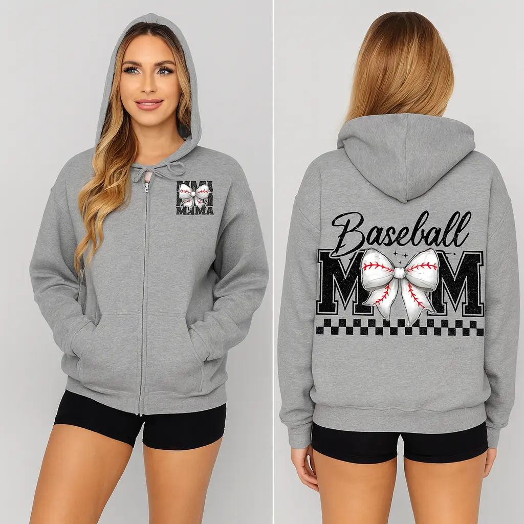 Basbeball Mama Zip Hoodie on Sport Grey