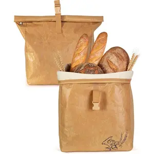 Large  Bread Bags for Homemade Bread with Zipper, 2 Pack Sourdough Bread Bags with Handle, Bread Storage Bags for Freezer, Refrigerator, Brown