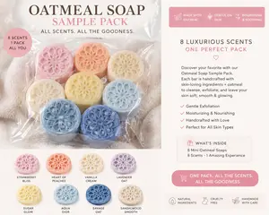 Oatmeal Soap Sample Pack + Soap Bag & Soap Ladder | 8 Handmade Mini Soaps