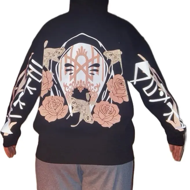 ST Mask Roses Moths Reflective hoodie Sweatshirt, loose fit nighttime riding essential garment