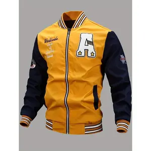 [Mushanxue Selection] Men's Jacket Autumn Winter Jacket Embroidered Jacket Patchwork Embroidered Jacket Towel Embroidered Jacket Flight Jacket Polyester Fiber Non-Stretch Men's Fashion Versatile Top