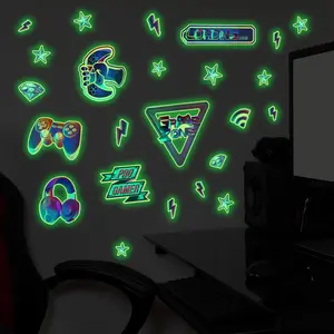 Set of Three Game Controller Glow-In-The-Dark Wall Stickers, Luminous Wall Sticker, Living Room Bedroom Home Background Decor, Night Light Decals Ycg6060