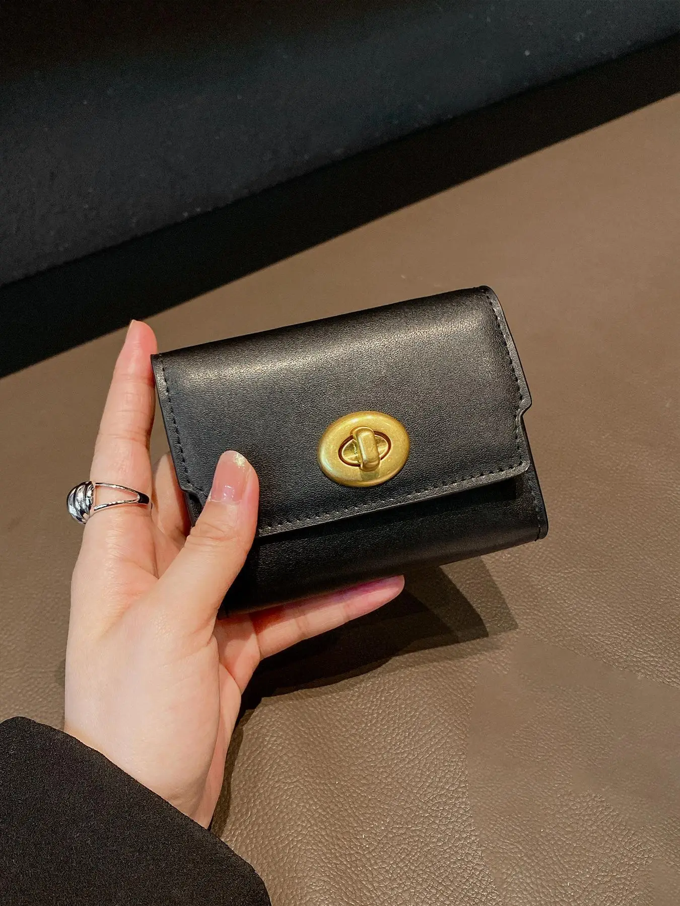 Women's Solid Color Genuine Leather Short Wallet, Fashionable Card Holder for Daily Used, Casual Trendy Versatile High-quality Wallet for Women