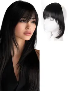 Layered Hairpiece with Bangs, Cartoon Side Bangs, Invisible Frontal Hair Clip, Airy Bangs Replacement, Synthetic Fiber, Natural Look