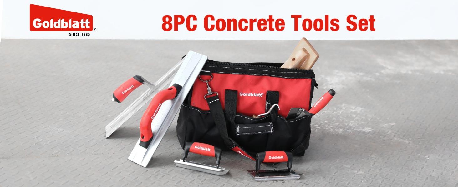 #backtoschool Goldblatt 8 Packs Masonry Hand Tool Set Includes Finishing Trowel, Gauging Trowel, Groover, Edger, Extruded Alloy Float, Wood Float and Wire Twister, Organized in Tool Bag