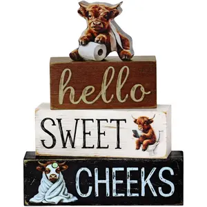 LOMOHOO 4Pcs Highland Cow Bathroom Decor Farmhouse Highland Cow Table Centerpiece Western Hello Sweet Cheeks Bathroom Decoration Accessories for Shelf Dining Tiered Tray Entryway Office Home Decor
