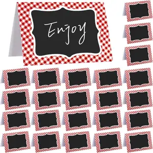 24 Pcs Red Gingham Picnic Party Decoration Supplies 6x4 Inch Italian Themed Chalkboard Tent Card Food Label for Party Buffet, Summer BBQ Cookout, Wedding, Baby Shower Table Number Food Place